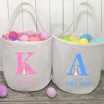 Personalized Cute Peter Rabbit Canvas Basket with Name and Handle Easter Eggs Hunting Birthday Party Favors Gift for Kids
