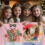 Couverture Personnalisée Sunglass Cool Cousins Club 5-8 Photo Collages avec Année Multicolore Décoration Maison Réunion de Famille Cadeau de Noël pour les Enfants