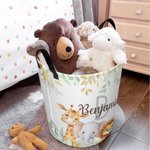 Personalised Cute Jungle Animals Large Capacity Initial Name Waterproof Laundry Storage Basket with Handle Birthday Gift for Boys Girls