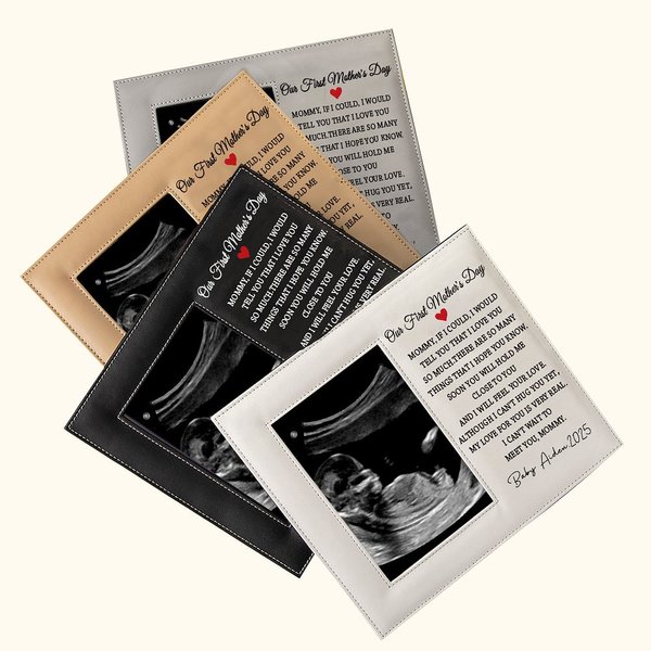 Personalised Our First Mother's Day Leather Photo Frame with Text and Folding Stand Memorial Mother's Day Gift for New Mother