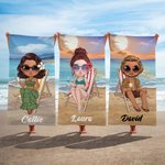 Personalisiertes Himmelblau Sonnenuntergang Cartoon Strandfigur Strandtuch mit Namen Sommer Urlaub Zubehör Geburtstag Geschenk für Familie Freunde