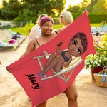 Personalized Cartoon Swimwear Character Quick Dry Oversized Beach Towel with Name Summer Essential Birthday Gift for Family