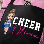 Personalised Cartoon Cheerleading Girl Character Design Large Oxford Tote Bag with Name  Graduation Birthday Gift for Cheerleaders Girls