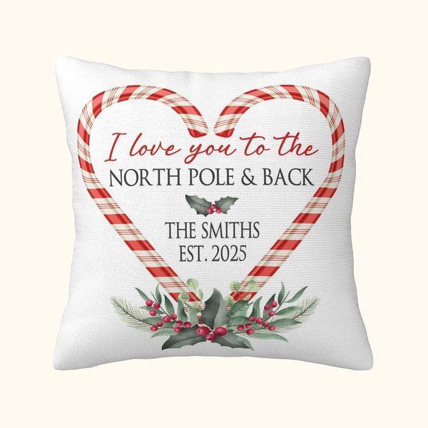 Gepersonaliseerd Love You to the North Pole & Back Kussenhoes Candy Cane Kerst Home Decor Kerstcadeau voor Koppel Familie
