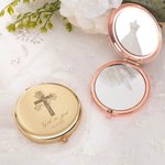 Personalized Cross Birth Flower Bouquet Compact Makeup Mirror with Engraved Text Set of 2 Birthday Wedding Christmas Gift for Christian Women
