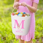 Personalized Cute Peter Rabbit Canvas Basket with Name and Handle Easter Eggs Hunting Birthday Party Favors Gift for Kids