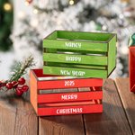 Boite à Bonbons en Bois Rouge Vert Personnalisée avec Texte Décoration de Table Cadeau d'Anniversaire Noël Famille Enfants
