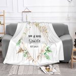 Personalized Flower MR & MRS Soft Floral Fleece Blanket with Name and Year Wedding Anniversary Gift for Couple