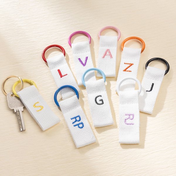 Personalized Multicolour Embroidered Initial Tag Elastic Ring Keychain Birthday Backpack Decoration Holiday Gift for Kids Family Friends
