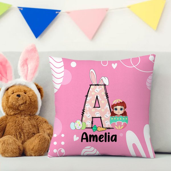 Personalisierte Eierschale Cartoon Charakter Hasenohren anfängliche weiche Wurf Kissenbezug mit Namen Ostern Party Dekor Geburtstag Urlaub Geschenk für Kinder