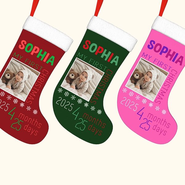 Calza personalizzata Il mio primo Natale multicolore con nome e iniziale Regalo di Natale decorativo per amici e famiglia