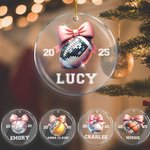 Personalized Disco Coquette Bow Basketball Baseball Softball Acrylic Ornament with Name Year Christmas Tree Decor Gift for Girls Sports Lover