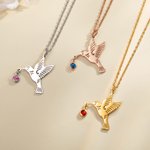Personalisierte zierliche Kolibri Halskette mit Birthstone Vogel Schmuck Geburtstag Jahrestag Muttertag Geschenk für Frauen