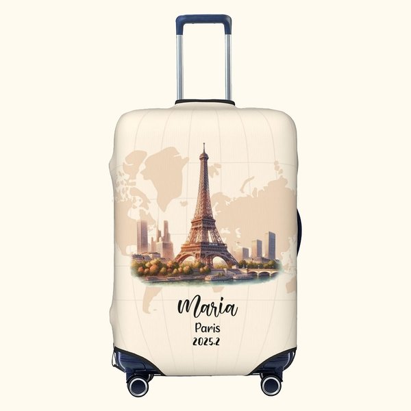 Personalisierte Aquarell Landmark Name Gepäckabdeckung passt 18-32 Zoll Koffer Reisezubehör Geschenk für Reiseliebhaber