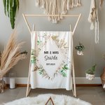 Personalized Flower MR & MRS Soft Floral Fleece Blanket with Name and Year Wedding Anniversary Gift for Couple