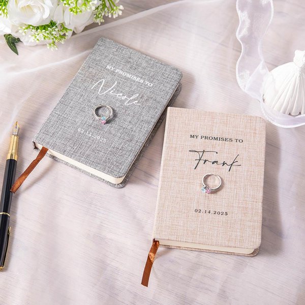 Gepersonaliseerd canvas linnen kaft A6 128 pagina's gelofte boek met naam en datum set van 2 huwelijksceremonie verloving cadeau voor bruid bruidegom echtpaar