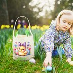 Personalisierte niedliche Kaninchen Küken Blumen Hasenohren Design Korb Tasche mit Namen Ostereierjagd Party Favors Geschenk für Jungen Mädchen