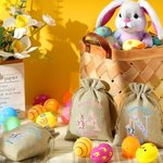 Personalisierte niedlichen Hasen floralen anfänglichen Ostern Sackleinen Geschenkbeutel mit Namen Ostern Urlaub Party Favors Geschenk für Jungen Mädchen