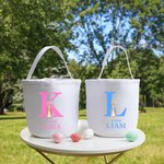 Personalized Cute Peter Rabbit Canvas Basket with Name and Handle Easter Eggs Hunting Birthday Party Favors Gift for Kids