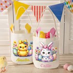 Personalisierte niedliche Kaninchen Küken Blumen Hasenohren Design Korb Tasche mit Namen Ostereierjagd Party Favors Geschenk für Jungen Mädchen