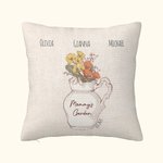 Personalised Multi-colour 1-12 Birth Flowers Pillow Cover with Names Housewarming Mother's Day Gift for Mom Grandma