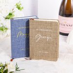 Gepersonaliseerd canvas linnen kaft A6 128 pagina's gelofte boek met naam en datum set van 2 huwelijksceremonie verloving cadeau voor bruid bruidegom echtpaar