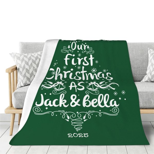Personalisierte Unsere erste Weihnachten Fleecedecke Weihnachtsbaum Design mit Namen Home Decor Weihnachtsgeschenk für Paar Liebhaber