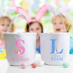 Personalized Cute Peter Rabbit Canvas Basket with Name and Handle Easter Eggs Hunting Birthday Party Favors Gift for Kids