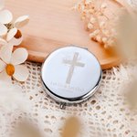 Personalized Cross Birth Flower Bouquet Compact Makeup Mirror with Engraved Text Set of 2 Birthday Wedding Christmas Gift for Christian Women