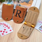 Personalized Minimalism Initial Name Portable Leather Cribbage Board Game Set with 4 Pegs Travel Camping Accessory Birthday Gift for Family