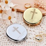 Personalized Cross Birth Flower Bouquet Compact Makeup Mirror with Engraved Text Set of 2 Birthday Wedding Christmas Gift for Christian Women