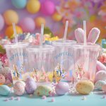 Personlig søt kanin med blomsterinitialer 16 oz navn akrylglass med sugerør og lokk Happy Easter Party Bursdagsgave til gutter jenter