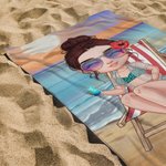 Personalisiertes Himmelblau Sonnenuntergang Cartoon Strandfigur Strandtuch mit Namen Sommer Urlaub Zubehör Geburtstag Geschenk für Familie Freunde