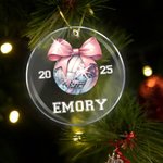 Personalized Disco Coquette Bow Basketball Baseball Softball Acrylic Ornament with Name Year Christmas Tree Decor Gift for Girls Sports Lover