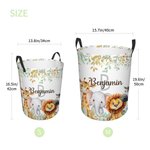 Personalised Cute Jungle Animals Large Capacity Initial Name Waterproof Laundry Storage Basket with Handle Birthday Gift for Boys Girls