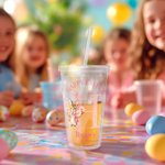 Personlig søt kanin med blomsterinitialer 16 oz navn akrylglass med sugerør og lokk Happy Easter Party Bursdagsgave til gutter jenter