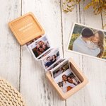 Álbum de fotos de acordeón de madera personalizado con texto caja de recuerdos para aniversario cumpleaños o regalo para familia o amigos