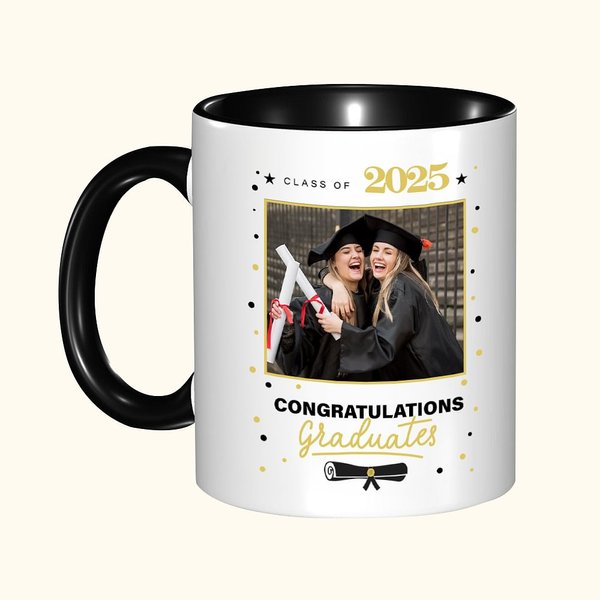 Tasse à café en céramique personnalisée avec photo de fin d'études et année Cadeau de fin d'études pour les diplômés de la promotion 2025