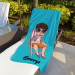 Personalized Cartoon Swimwear Character Quick Dry Oversized Beach Towel with Name Summer Essential Birthday Gift for Family