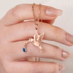Personalisierte zierliche Kolibri Halskette mit Birthstone Vogel Schmuck Geburtstag Jahrestag Muttertag Geschenk für Frauen