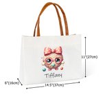 Personalised Cartoon Knitted Design Name Tote Bag with Leather Handle Travel Accessories Birthday Gift for Sewing Crocheting Lovers
