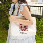 Personalised Cartoon Knitted Design Name Tote Bag with Leather Handle Travel Accessories Birthday Gift for Sewing Crocheting Lovers