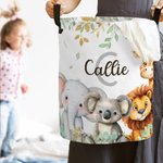 Personalised Cute Jungle Animals Large Capacity Initial Name Waterproof Laundry Storage Basket with Handle Birthday Gift for Boys Girls