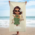 Personalized Cartoon Swimwear Character Quick Dry Oversized Beach Towel with Name Summer Essential Birthday Gift for Family