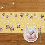 Personliga Polka Dot Bunny-öron 2-7 Ansiktsfoton Bordslöpare med initialer Påsk Dining Decor Present till barnfamilj