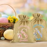 Personalisierte niedlichen Hasen floralen anfänglichen Ostern Sackleinen Geschenkbeutel mit Namen Ostern Urlaub Party Favors Geschenk für Jungen Mädchen