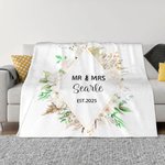 Personalized Flower MR & MRS Soft Floral Fleece Blanket with Name and Year Wedding Anniversary Gift for Couple