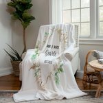 Personalized Flower MR & MRS Soft Floral Fleece Blanket with Name and Year Wedding Anniversary Gift for Couple