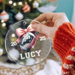 Personalized Disco Coquette Bow Basketball Baseball Softball Acrylic Ornament with Name Year Christmas Tree Decor Gift for Girls Sports Lover