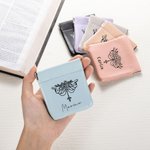 Personalisierte Geburt Blume Kreuz Leder Squeeze Pouch Rosenkranz Beutel Aufbewahrungstasche mit Namen Kommunion Taufe Geschenk für Christen